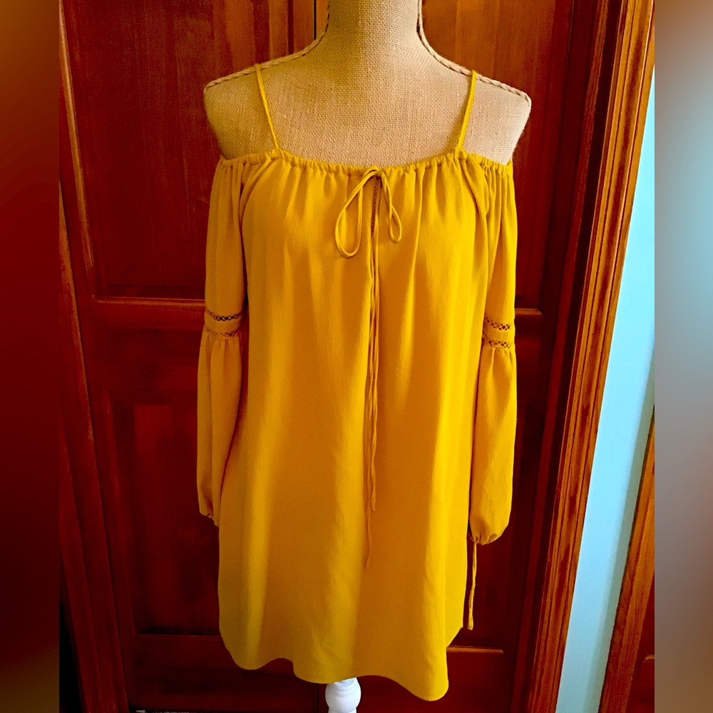Zara Trafaluc Dress, Size XS, Mustard Yellow/Gold